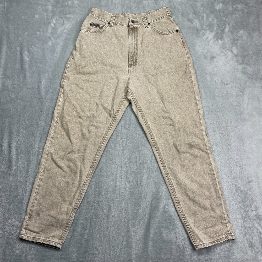 Lee Riveted Jeans Women Petite 12 (29x28) Beige High Rise Tapered Leg Streetwear